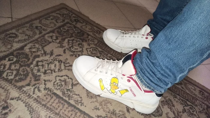 Painted on sneakers - My, Customization, Drawing, The Simpsons, Shoes