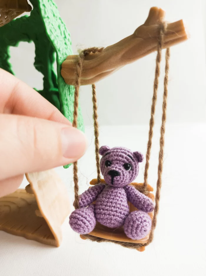 Miniature Bear - My, Amigurumi, Knitted toys, Miniature, Knitting, Author's toy, Needlework without process, Needlework, Longpost