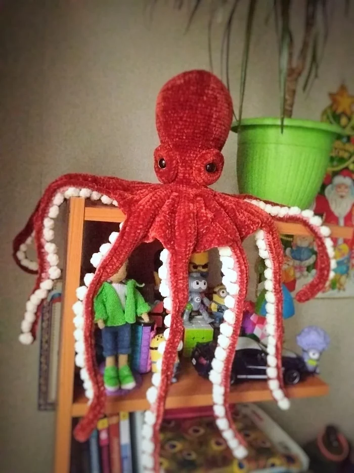 Octopuses got me - My, Octopus, Knitted toys, Crochet, Plush yarn, Needlework without process, Longpost