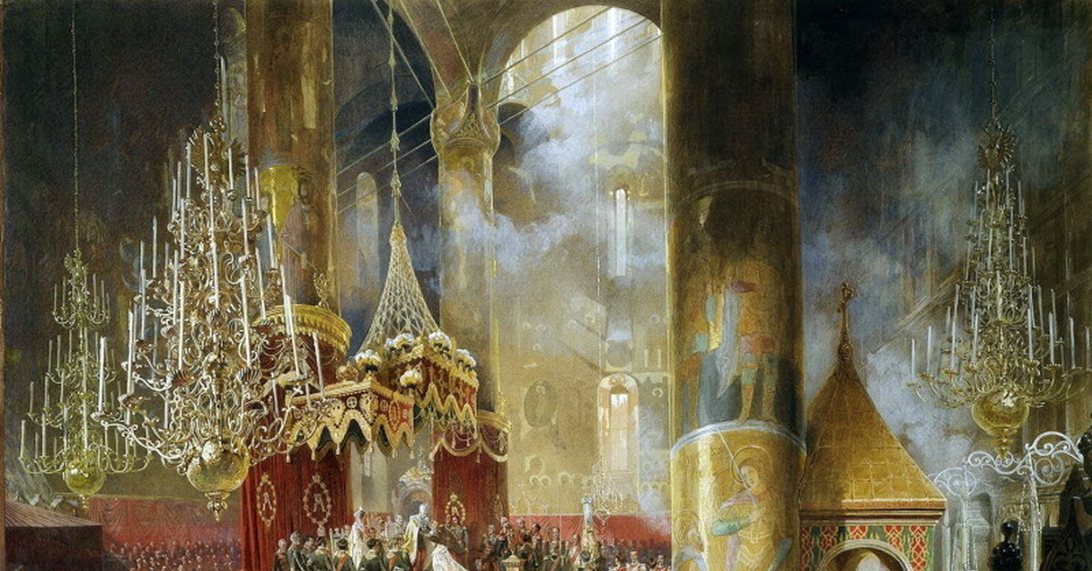 В дни коронационных торжеств оглашается новый. Коронация императора Николая II. Серов коронация Николая 2 в Успенском соборе.