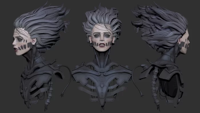 Спидскульпт Banshee & Trickster - Моё, Банши, Trickster, 3D, 3D моделирование, Zbrush, Marmoset Toolbag, Cyberpunk 2077, Киберпанк, Девушки, Компьютерная графика