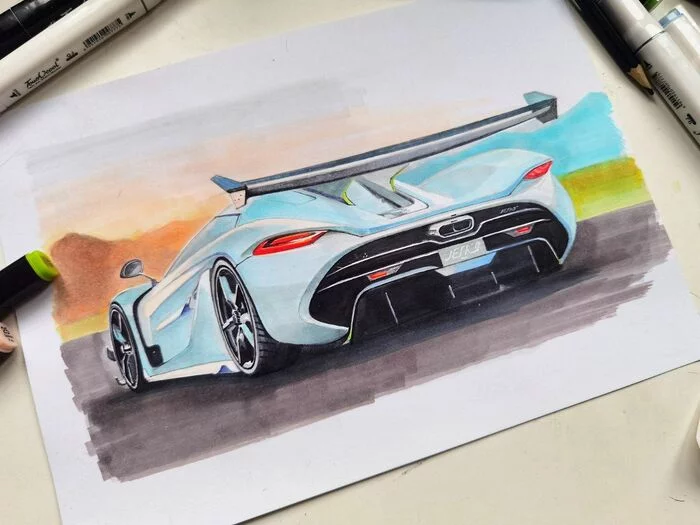 I draw with Koenigsegg markers - Auto, Car, Drawing, Pencil drawing, Painting, Sketch, Illustrations, Sketch, Colour pencils, Artist, Pen drawing, Sketchbook, Drawing process, Professional, The photo