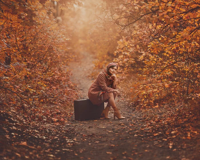 AUTUMN MOOD - My, PHOTOSESSION, Autumn, Portrait, Girls, Forest, beauty, Professional shooting, Suitcase, Retro, Orange, Nature, Marisabel