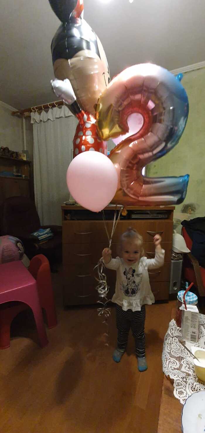 Happiness!!! 2 years old daughter Beloved! - My, Birthday, Daughter, Children, Air balloons