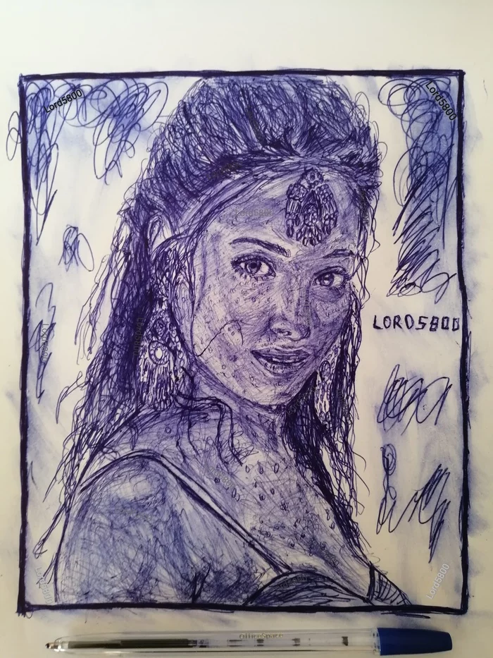 Blue pen drawings. Lord5800 Lord5800 - My, Portrait, Portrait by photo, Girls, Lagertha, Drawing, A4, Longpost