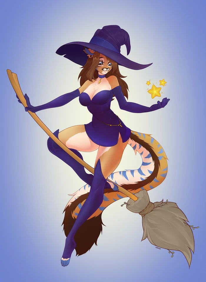 witch - Varollis, Witches, Art, Furry, Broom, Magic, Furry feline