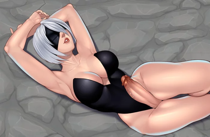 Yorha 2B - NSFW, Erotic, Hand-drawn erotica, Futanari, Futa art, NIER Automata, Yorha unit No 2 type B