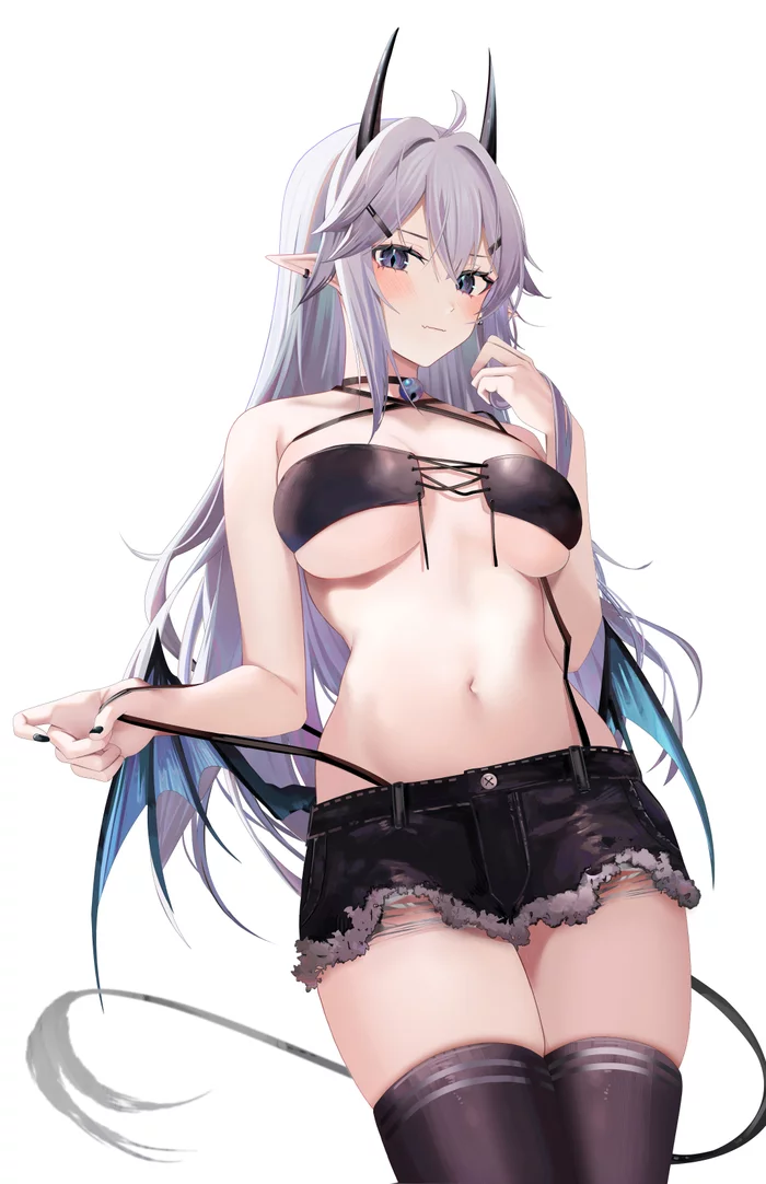 Veibae - NSFW, Anime, Anime art, Vshojo, Veibae, Virtual youtuber, Girl with Horns, Stockings