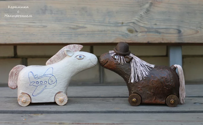 Piggy bank horses - My, Ceramics, Money box, Toy horse, Horses, Handmade, Presents, Decor, With your own hands, Video, Longpost