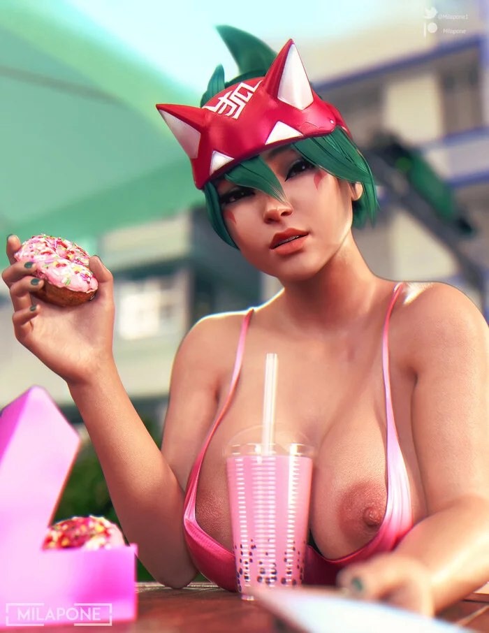 Kiriko - Milapone, Donuts, Girls, 3D, Overwatch 2, Kiriko Kamori, Art, Erotic, NSFW