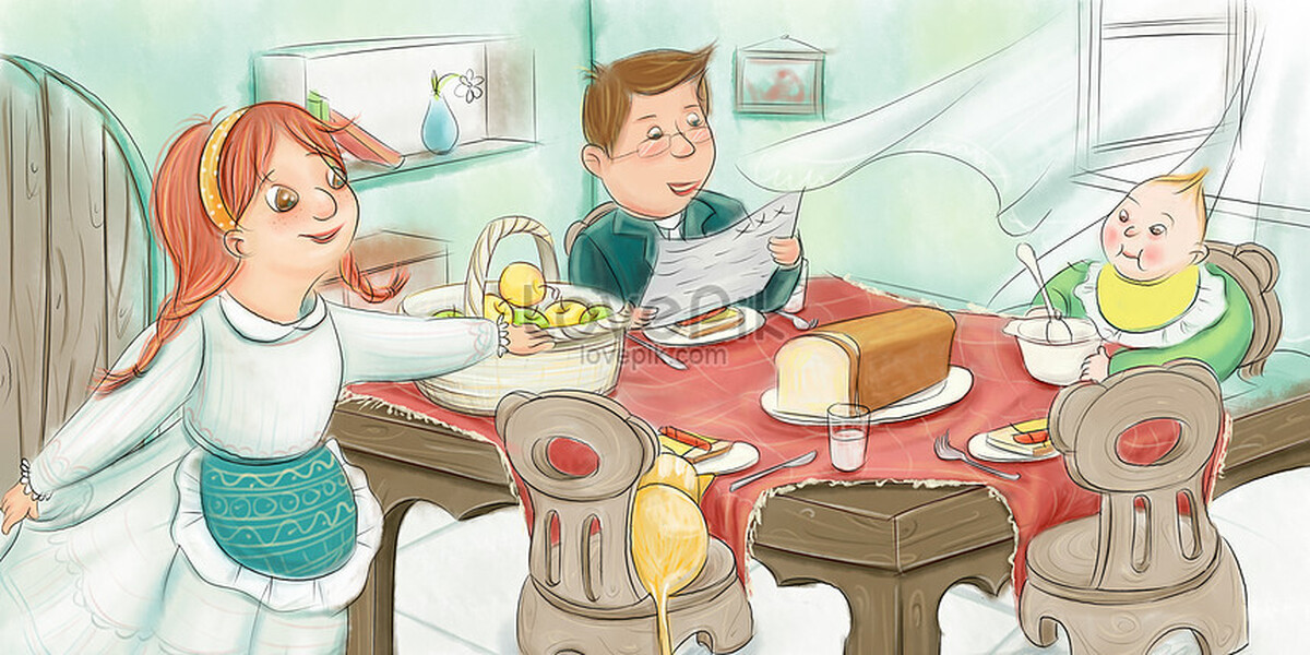 Позавтракав мама и папа отправились за покупками. Семейный обед рисунок. Семейный завтрак рисунок. Семья завтрак иллюстрация. Семейный завтрак мультяшки.