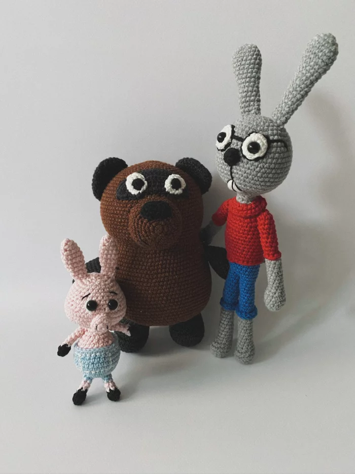 winnie the pooh and his friends - My, Amigurumi, Knitting, Crochet, Handmade, With your own hands, Needlework, Needlework without process, Hobby, Creation, Winnie the Pooh, Piglet, Rabbit, Soyuzmultfilm, Soviet cartoons