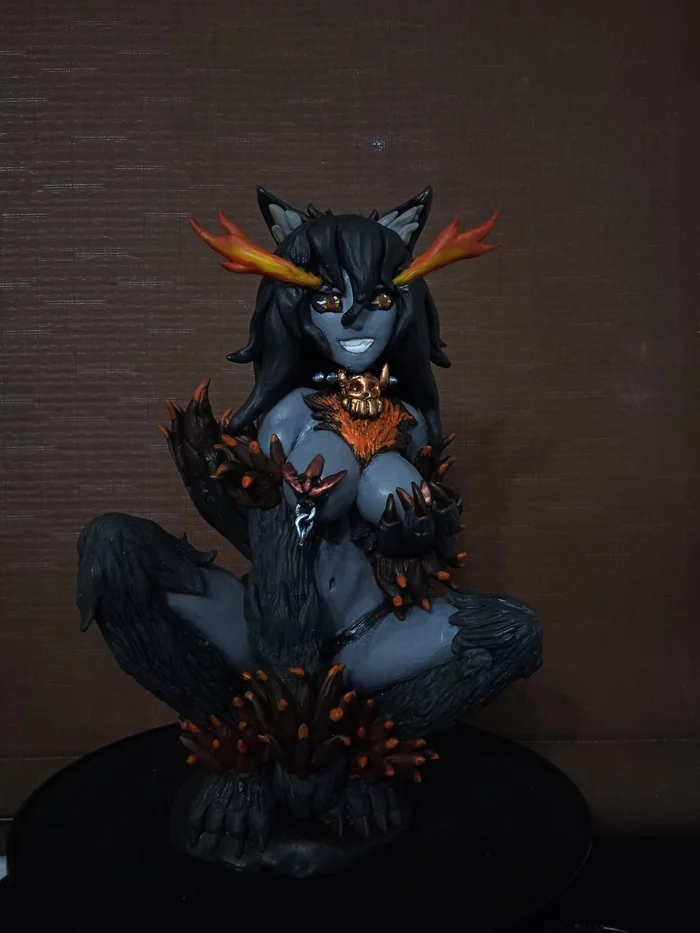 Hellhound - NSFW, My, Polymer clay, Needlework with process, Anime art, Monster girl, Mge, Hellhound (mge), Video, Vertical video, Longpost