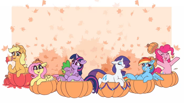 Scatter over the pumpkins - My little pony, PonyArt, Twilight sparkle, Pinkie pie, Rainbow dash, Rarity, Fluttershy, Spike, Graphenedraws