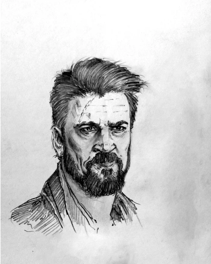 Billy Butcher - My, Art, Drawing, Pencil drawing, Boys (TV series), Traditional art, Sketchbook, Portrait, Karl Urban