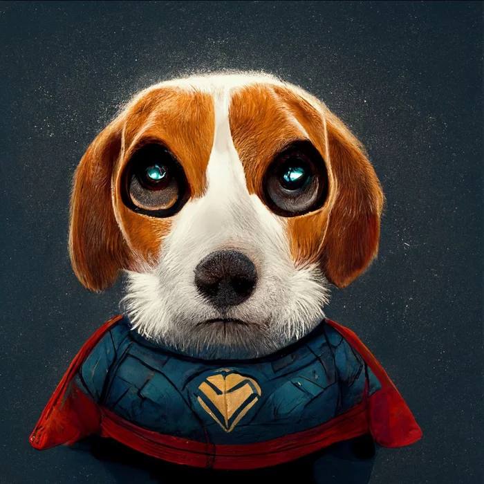Beagle is a superhero according to the Midjourney neural network - My, Midjourney, Нейронные сети, Design, Dog, Beagle, Milota, Images