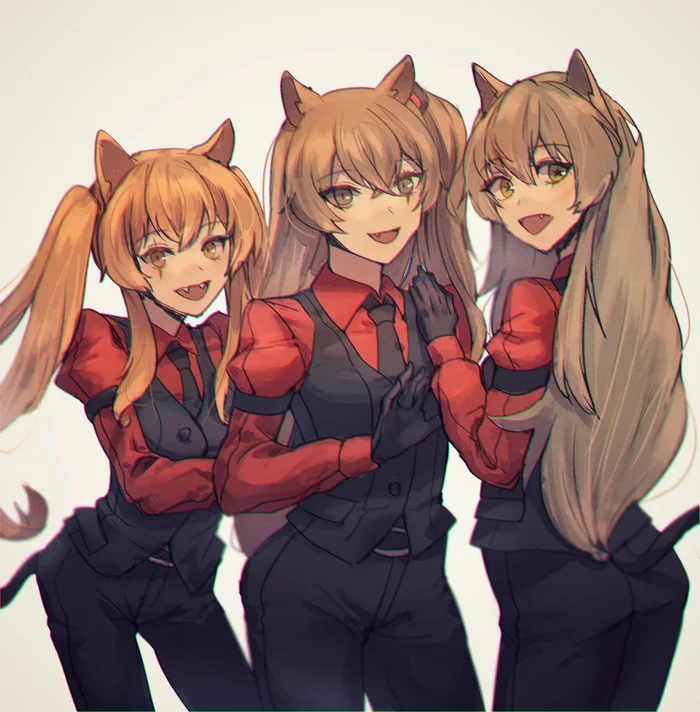 new cerberus - Anime art, Anime, Helltaker, Girls frontline, Ump45, Ump9, Animal ears, Crossover