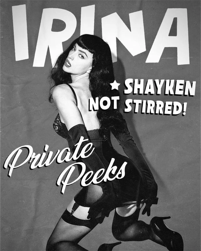 Irina Shayk - NSFW, Girls, The photo, Models, Irina Shayk, Black and white, Stockings, Garters, Heels, Longpost