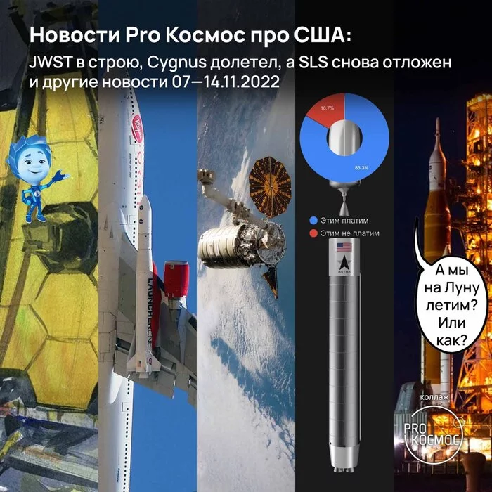 Новости Pro Космос про США: JWST в строю, Cygnus долетел, а SLS снова отложен и другие новости 07—14.11.2022 - Моё, Космонавтика, Космос, NASA, Astra Space, Virgin Orbit, Sls, Телескоп Джеймс Уэбб