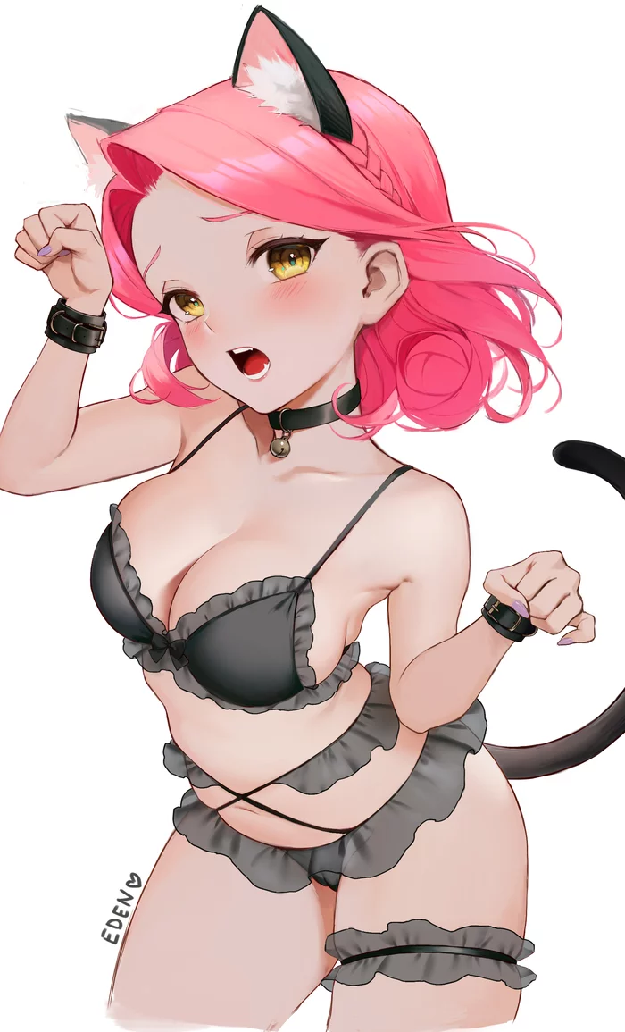 Cute neko - NSFW, Anime, Anime art, Original character, Neko, Choker, Animal ears, Eden, Hand-drawn erotica, Erotic