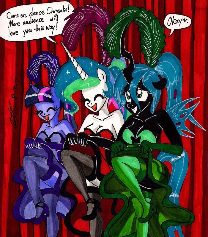 MLP: can-can is magic - NSFW, My Little Pony, PonyArt, MLP Edge, Антро, Queen Chrysalis, Princess Luna, Rarity, Twilight sparkle, Rainbow Dash, Trixie, Pinkie Pie, Fluttershy, Applejack, Fleur Dis Lee, Nightmare Moon, Длиннопост
