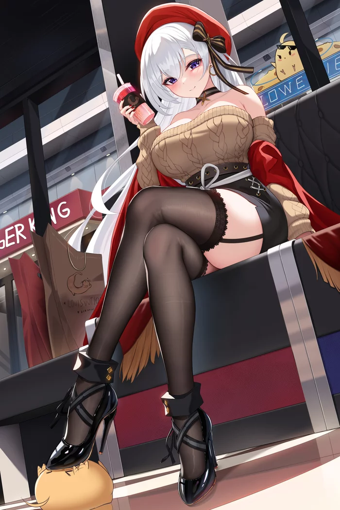 Belfast - Аниме, Anime Art, Azur Lane, Belfast, Manjuu, Damao YU, Ножки