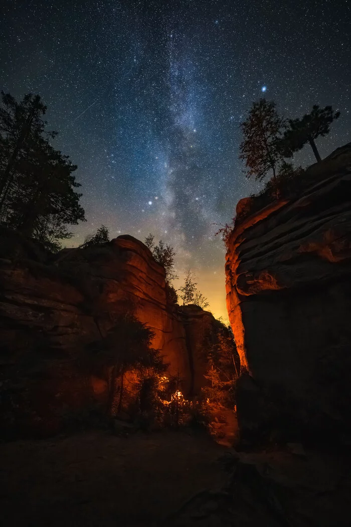 primeval - My, The photo, Perm Territory, Landscape, Night, Stars, Starry sky, Astrophoto, Nature, Stone Town