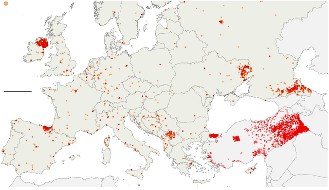 Террористические атаки в Европе с жертвами 1970-2015 - Теракт, Европа, Терроризм, Карты