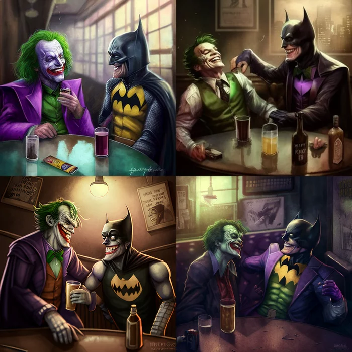 Drunken batman and joker by midjourney - Midjourney, Нейронные сети, Batman, Joker