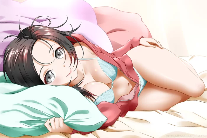 Ruby - NSFW, RWBY, Anime art, Anime, Art, Drawing, Boobs, Ruby rose, Underwear, Pillow, Longpost