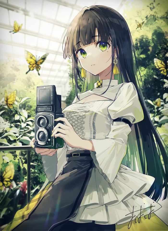 Art by Oshio - Anime art, Original character, Anime, Camera, Butterfly