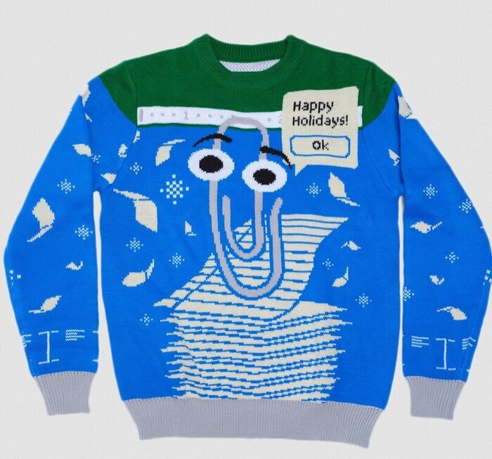 Microsoft выпустила рождественский свитер, который в этом году посвящён скрепке Clippy