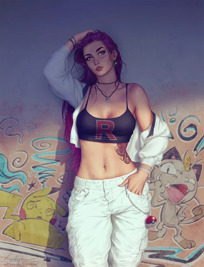 Jessie - Арт, Рисунок, Аниме, Anime Art, Покемоны, Девушки, Девушка с тату, Krysdecker