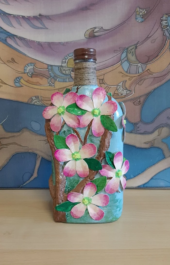 You can not drink cognac, but you must paint the bottle! - My, Handmade, Decor, Papier mache, Painting on glass, Longpost