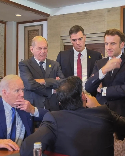 Joe Biden, Olaf Scholz, Pedro Sanchez, Emmanuel Macron and Rishi Sunak after yesterday's Polish missile attack - USA, Shock, Astonishment, Humor, Politicians, The photo, Politics