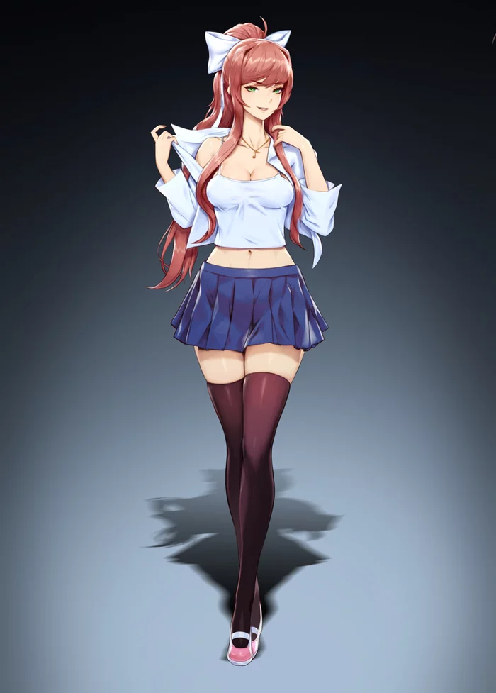 Monica - NSFW, Anime, Anime art, Art, Doki Doki Literature Club, Monika, Games, Visual novel, Boobs, Nudity, Stockings, Hand-drawn erotica, Erotic, Longpost