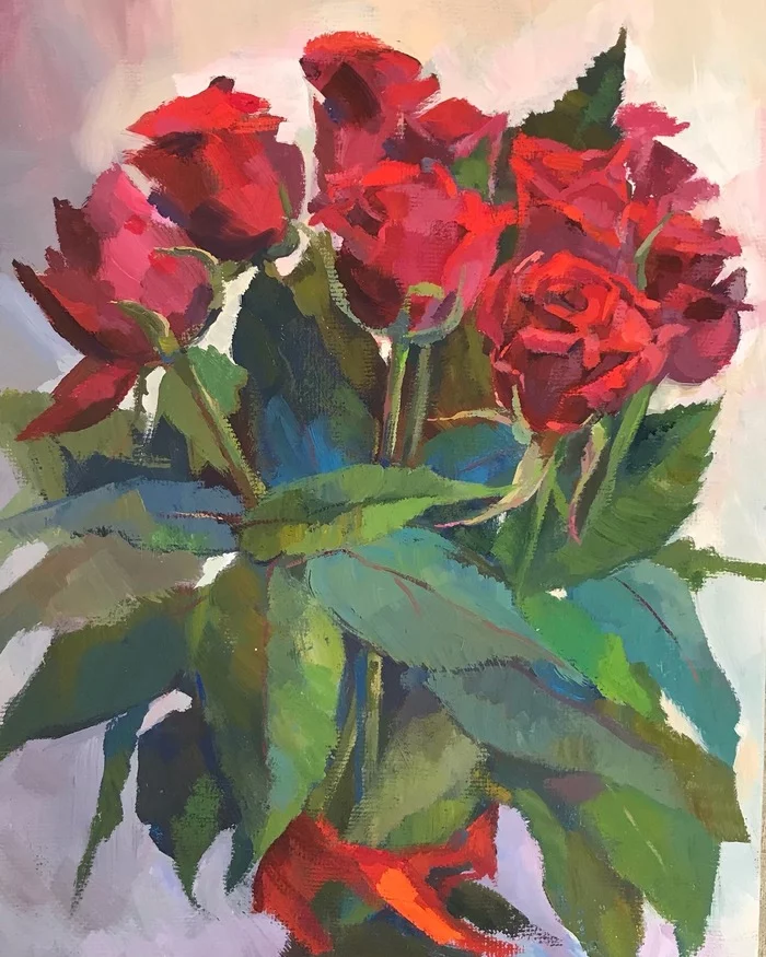 Bouquet of roses - My, Luboff00, Painting, Tempera, Painting, Bouquet, the Rose