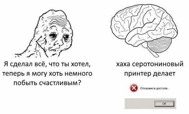 Искусство жить в том, чтобы быть счастливым ничего не делая - Картинка с текстом, Мемы, Мозг, Серотонин, Счастье