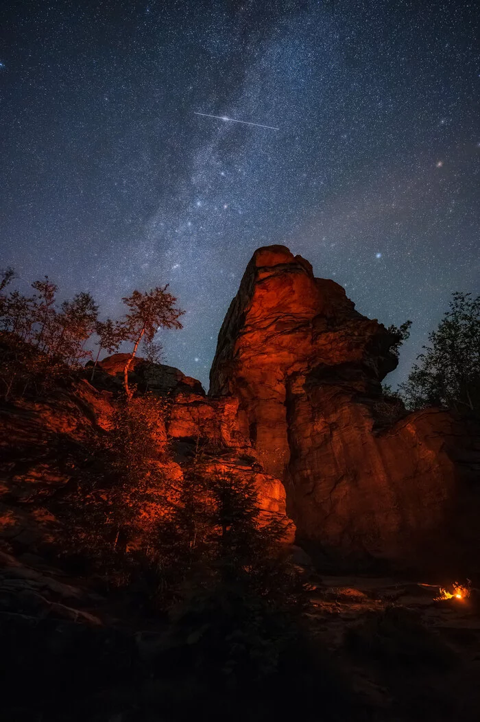 Across the stars - My, The photo, Perm Territory, Landscape, Night, Stars, Starry sky, Astrophoto, Nature, Stone Town, Sky