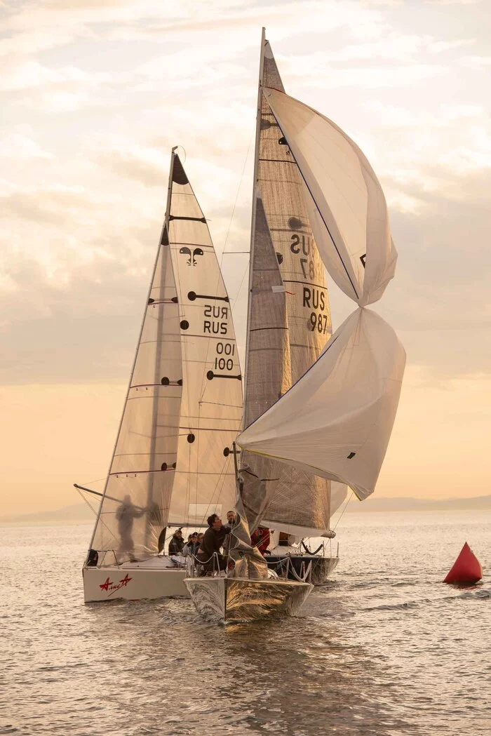 golden trio - My, The photo, Sunset, Sea, Yacht, Yachting