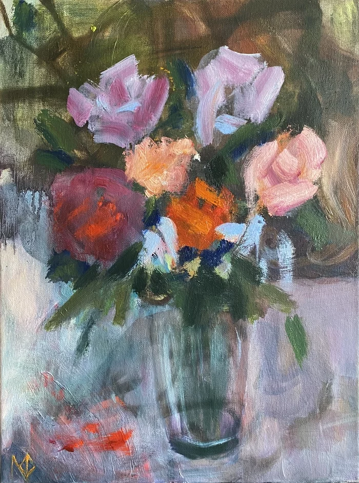 Roses, oil, canvas 30x40 cm - My, Painting, Oil painting, the Rose, Canvas, Flowers, Bouquet