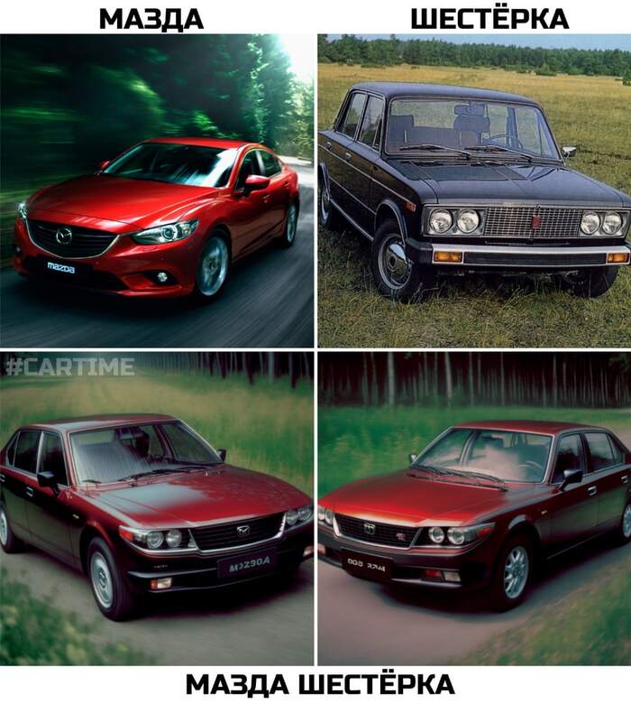 Playing around with Midjourney... - My, Auto, Mazda, Mazda 6, Vaz-2106, Midjourney, Нейронные сети, Picture with text, Mixing