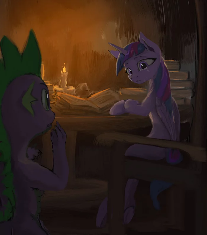 - Твайлайт, что случилось? - My Little Pony, Twilight sparkle, Spike, Vladimir-Olegovych, Арт, PonyArt