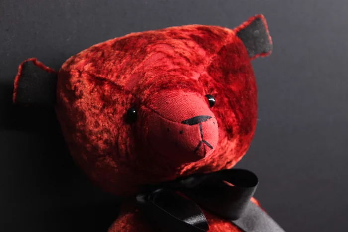 Red velvet bear - Needlework without process, Author's toy, Handmade, With your own hands, Teddy bear, Interior toy, Decor, The Bears, Longpost, Teddy bear