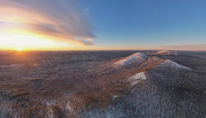 Winter has come - My, Ural, Nature, The photo, The nature of Russia, Winter, Forest, Middle Ural, Sunset, Aerial photography, Clouds, Snow