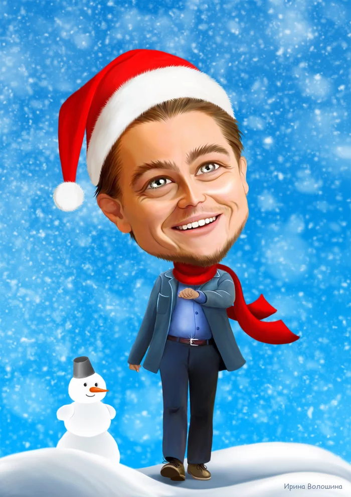New Year is not far off! - My, Leonardo DiCaprio, Cartoon, Drawing, Memes, Actors and actresses, New Year, Artist, Painting, Christmas