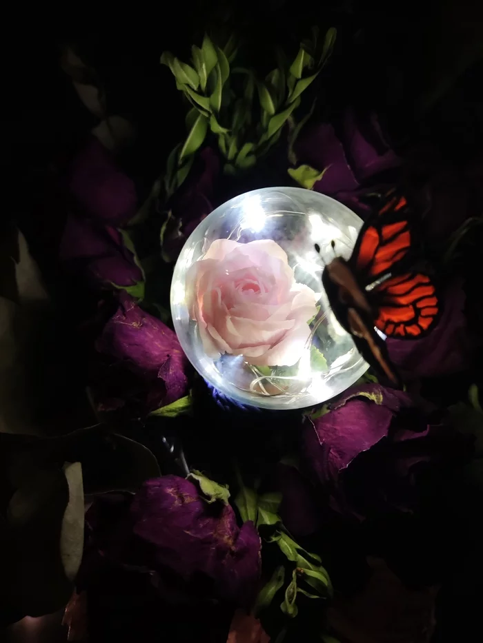 Night light with flowers - My, Polymer clay, Needlework without process, Night light, the Rose, Peonies, Longpost