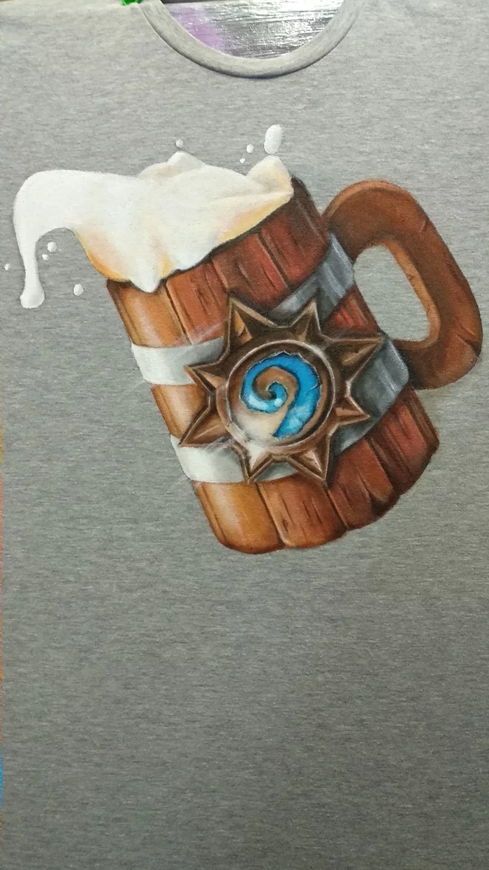 Hearthstone T-shirt - My, Creation, Painting, Artist, Painting on fabric, T-shirt, Warcraft, Beer, Longpost, Hearthstone