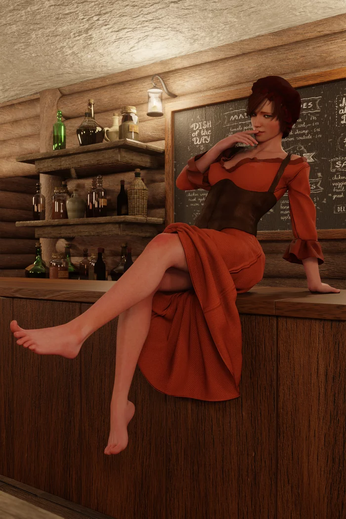 naughty innkeeper - My, Art, 3D, Blender, Girls