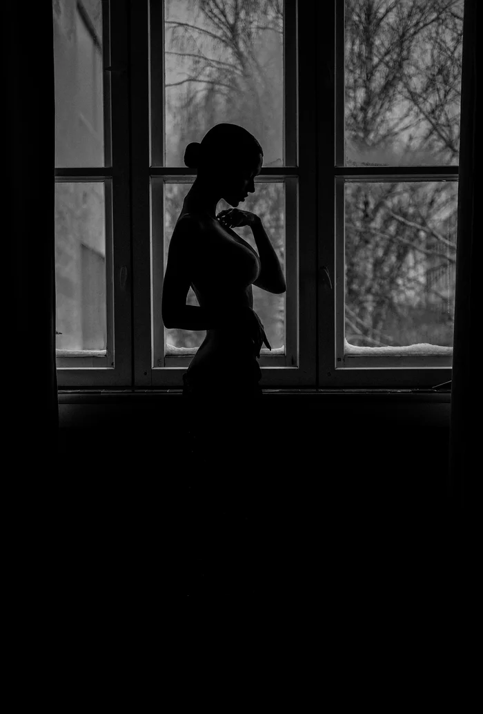 Near the window - NSFW, My, Images, Girls, Professional shooting, Sexuality, Black and white, PHOTOSESSION, Figure, Naked, Body, Models